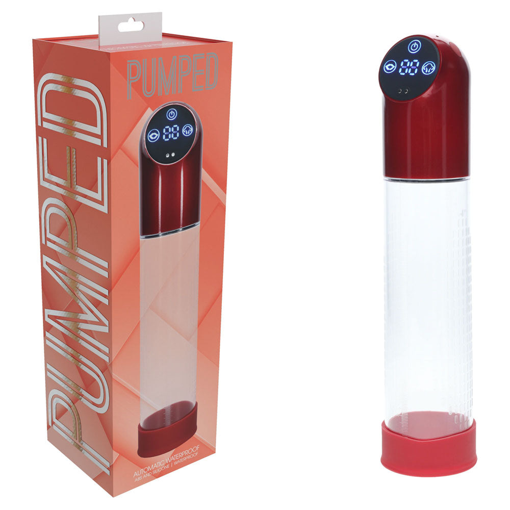 Pumped Automatic Waterproof Penis Pump USB Rechargeable Metal Clear Design Red PUMPS Male Electric