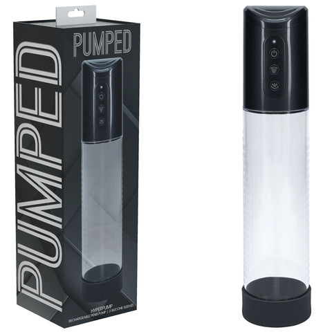 Pumped Hyperpump Automatic Penis Pump Gunmetal Grey USB Rechargeable with Silicone Insertion Sleeve Grey PUMPS Male Electric