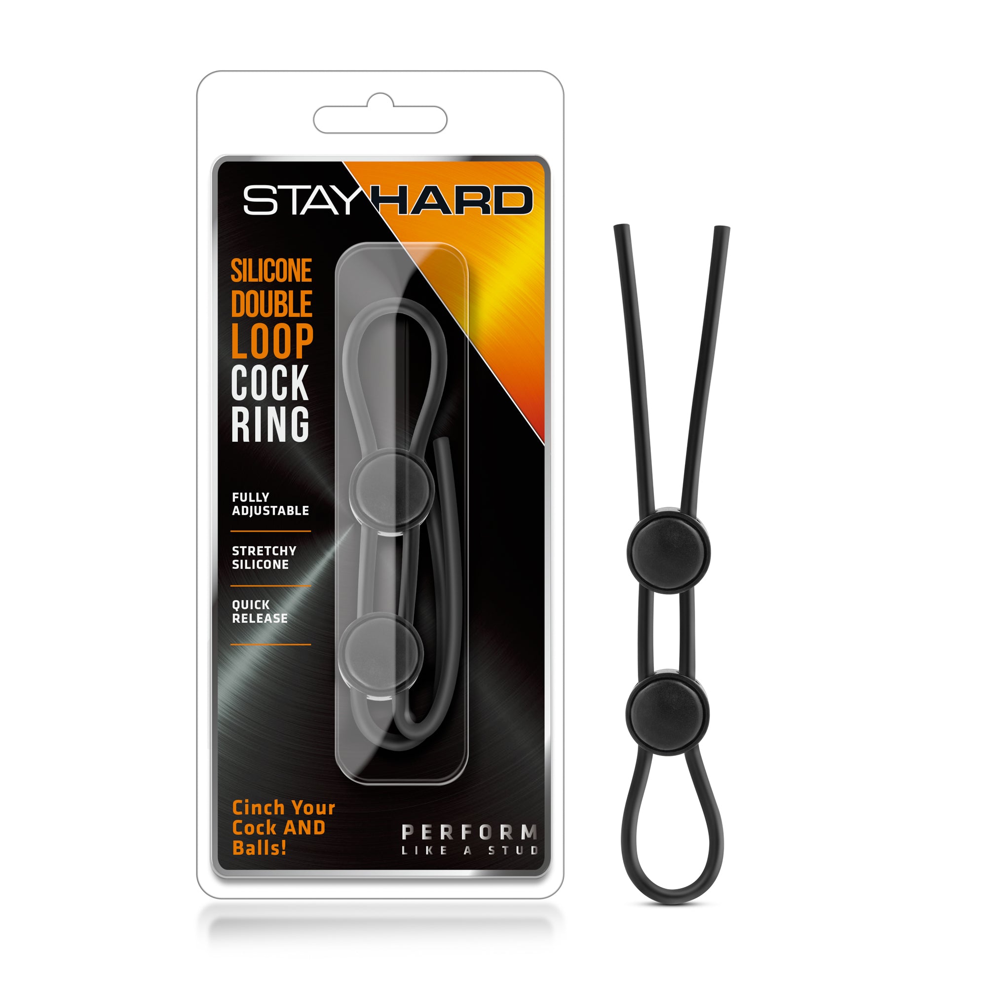 Stay Hard Silicone Double Loop Cock Ring in Black Black > Cock Ring > Adjustable