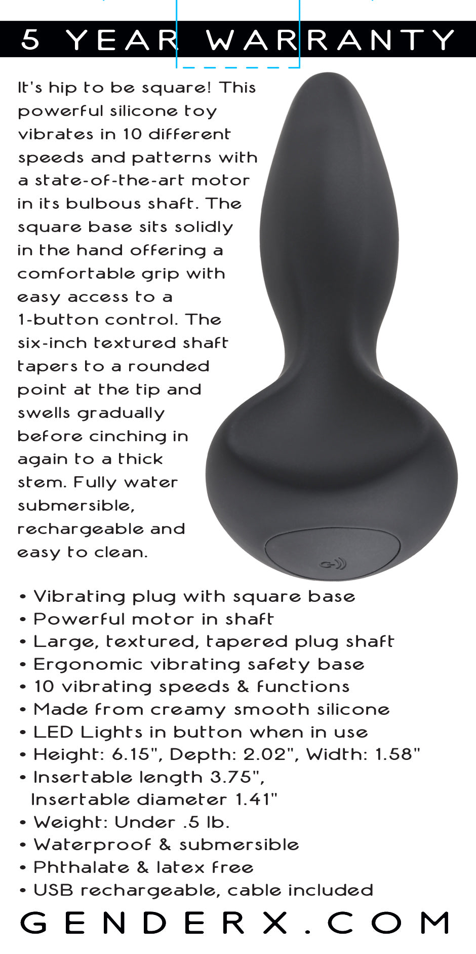 Gender X HIP TO BE SQUARE - 6 Inch Vibrating Plug > Anal Range > Vibrating Butt Plugs