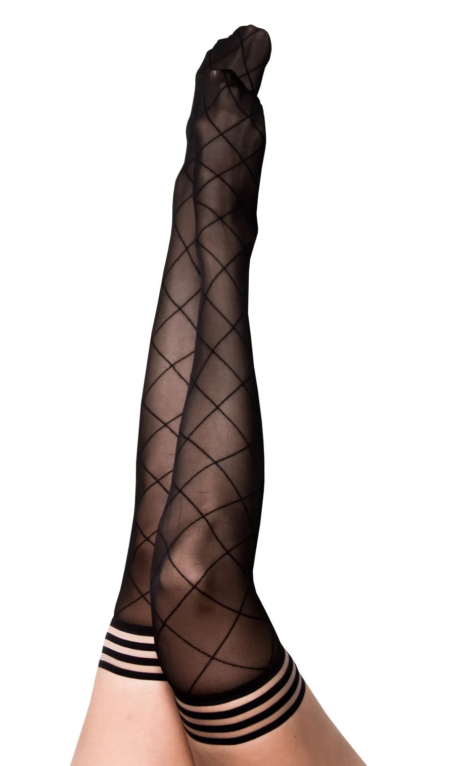 Kixies Anna Sheer Diamond Thigh Highs Size A Black > Clothes > Hosiery > Stockings
