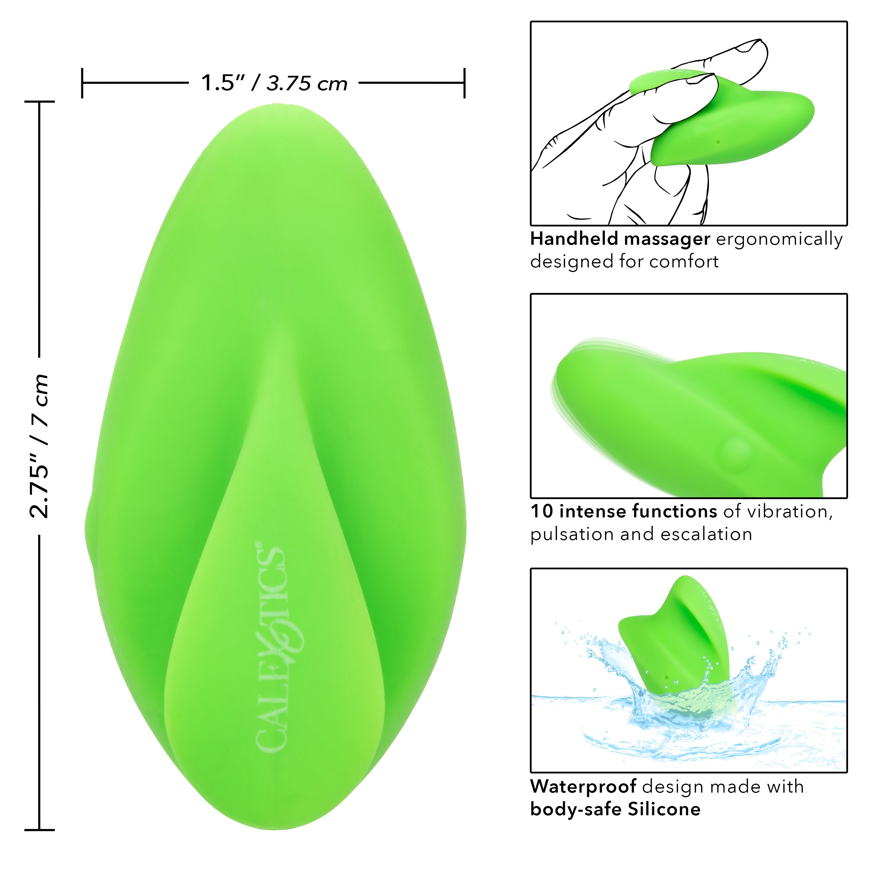 Neon Vibes The Ecstasy Vibe Green Silicone Handheld Massager with 10 Functions and Rechargeable > Vibrators > Finger Vibrators