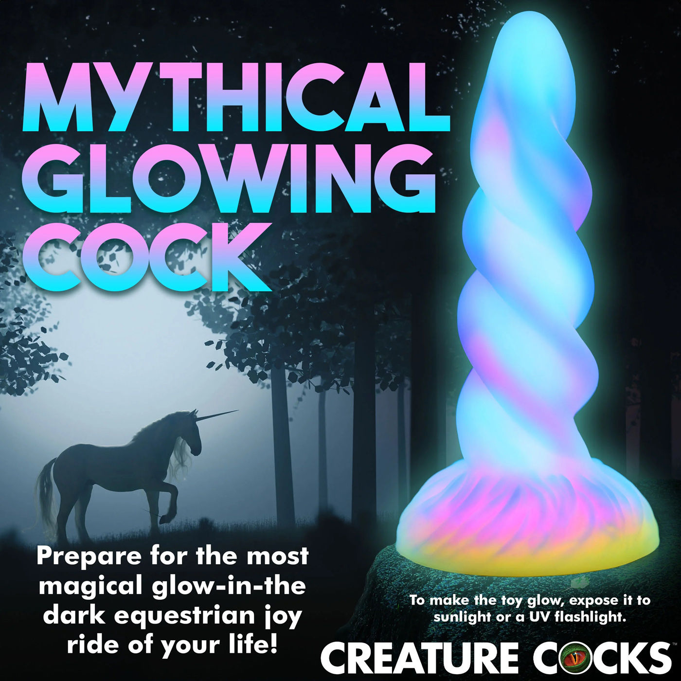 Moon Rider Glow in the Dark Unicorn (Colorful Sunburst) – Vibrant Glow Dildo 7 Inches Default Title > Dildos > Fantasy