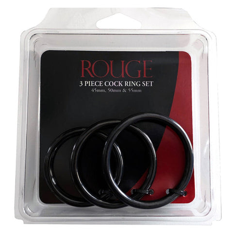 Stainless Steel and Black Cock Ring Set 3 Sizes 45mm to 55mm Default Title COCK RING Set