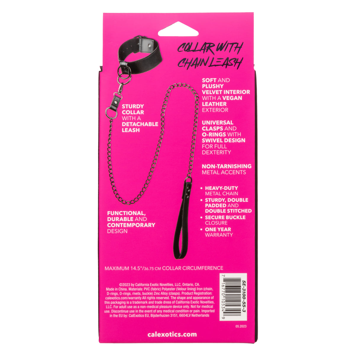 Euphoria Collection Collar With Chain Leash Black Velvet and Vegan Leather > Bondage Gear > Collars & Leashes