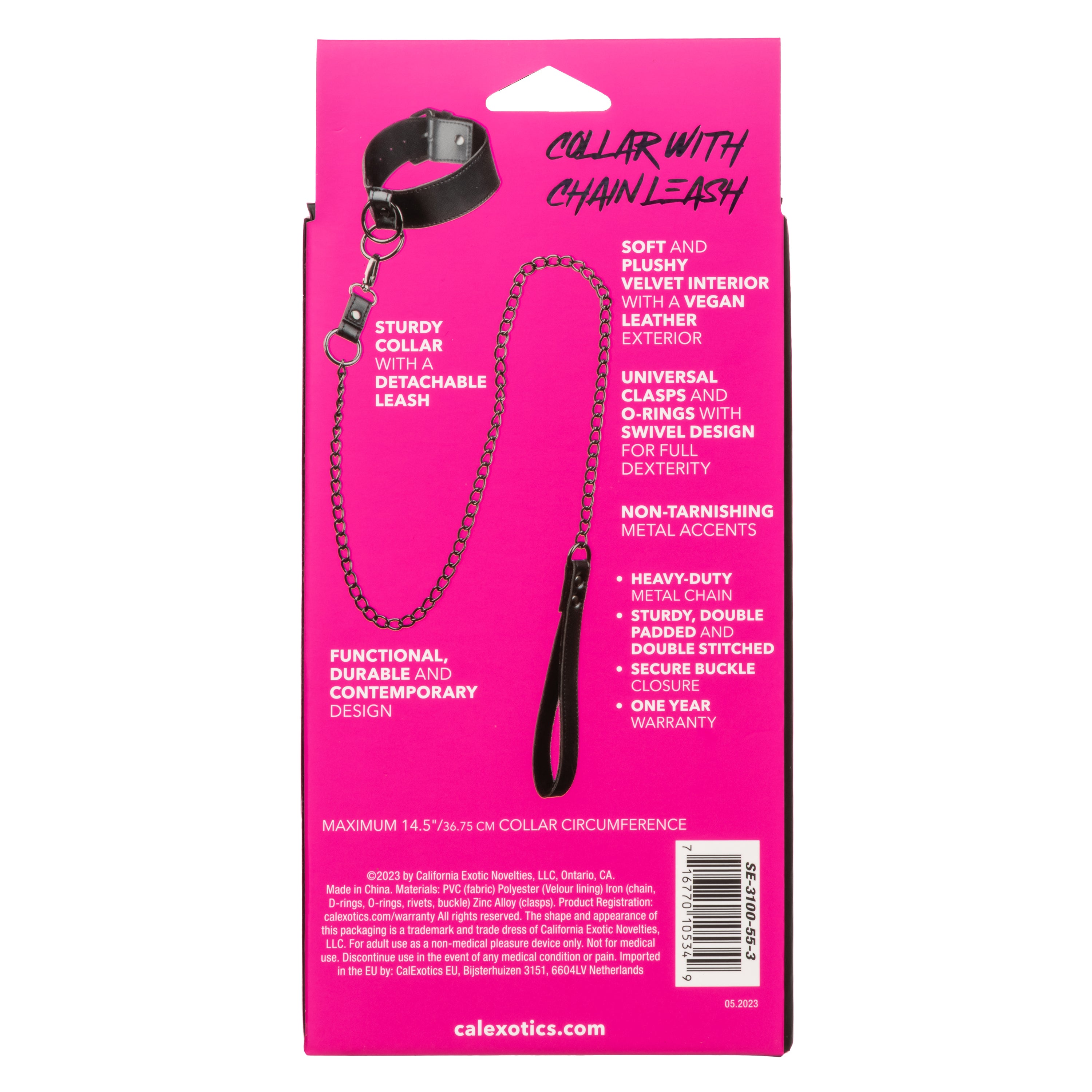 Euphoria Collection Collar With Chain Leash Black Velvet and Vegan Leather > Bondage Gear > Collars & Leashes