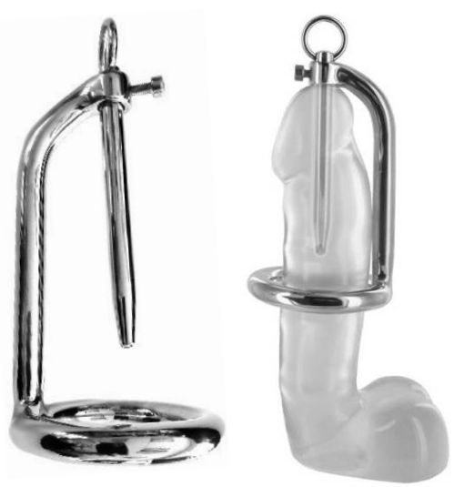 Rouge Stainless Steel 45mm Chastity Ring With Urethral Stick Default Title Sounding Rods