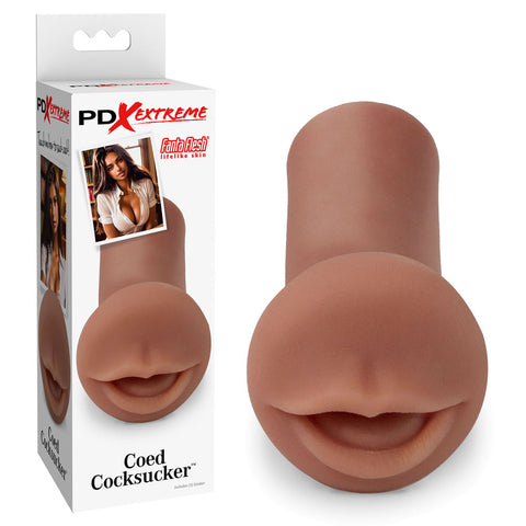 Pipedream Extreme Toyz Coed Cocksucker Brown Mouth Stroker Brown Strokers - Manual