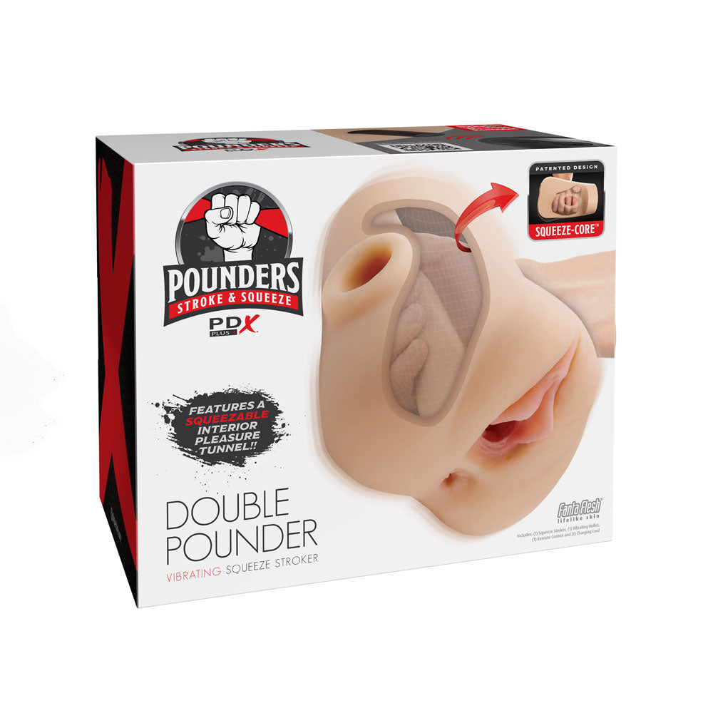 Pdx Plus Double Pounder Vibrating Squeeze Stroker Toy Light > Sex Toys For Men > Masturbators > Manual