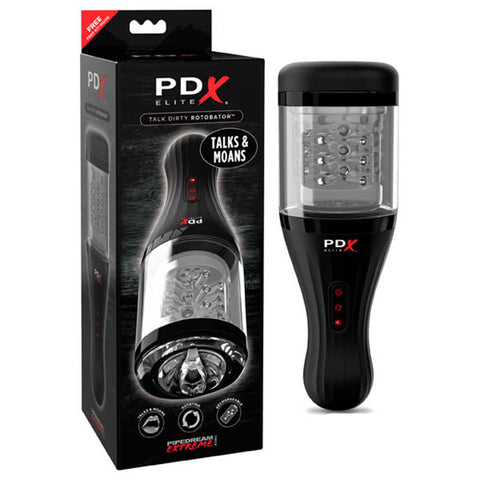 PDX Elite Talk Dirty Rotobator 24.1cm USB Rechargeable Masturbator Clear Strokers - Auto