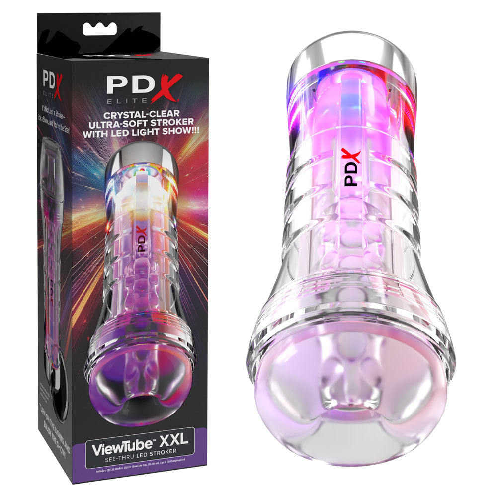 PDX Elite ViewTube XXL (Clear) – LED Stroker Clear > Sex Toys For Men > Masturbators > Manual
