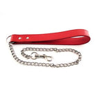 Rouge Leather Dog Lead with Chain - Red