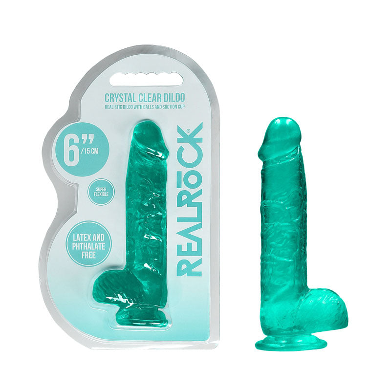 Realrock Crystal Clear 6 Inch Realistic Dildo with Balls – Suction Cup Dildo Turquoise > Dildos > Realistic Dildos Main image