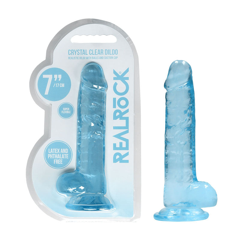 REALROCK Crystal Clear 7 Inch Realistic Dildo With Balls Blue > Dildos > Realistic Dildos