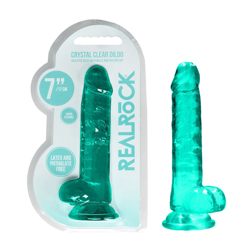REALROCK Crystal Clear 7 Inch Realistic Dildo with Balls – Body-Safe Dildo Turquoise > Dildos > Realistic Dildos
