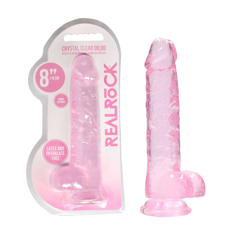REALROCK Crystal Clear 8 Inch Realistic Dildo with Balls – Skin Safe Rubber Dildo Pink > Dildos > Realistic Dildos