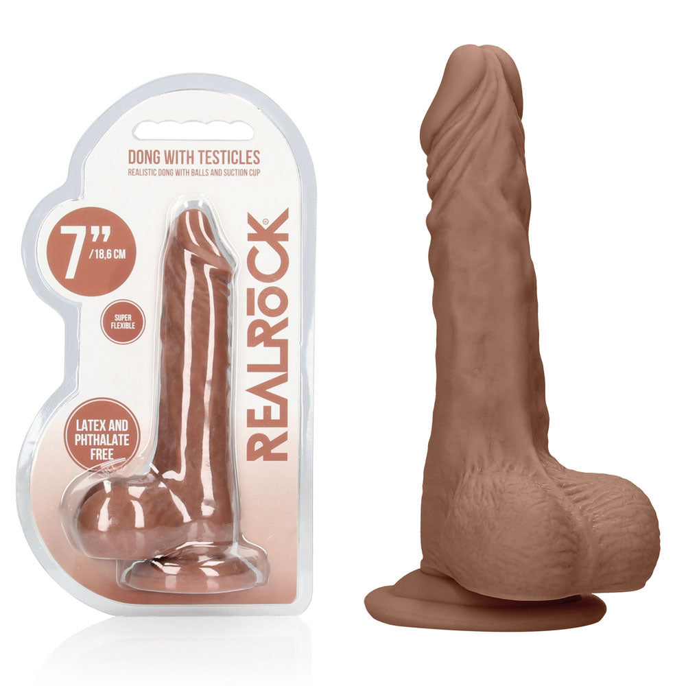 RealRock 7 Inch Realistic Veined Dildo With Hanging Balls Tan > Dildos > Realistic Dildos
