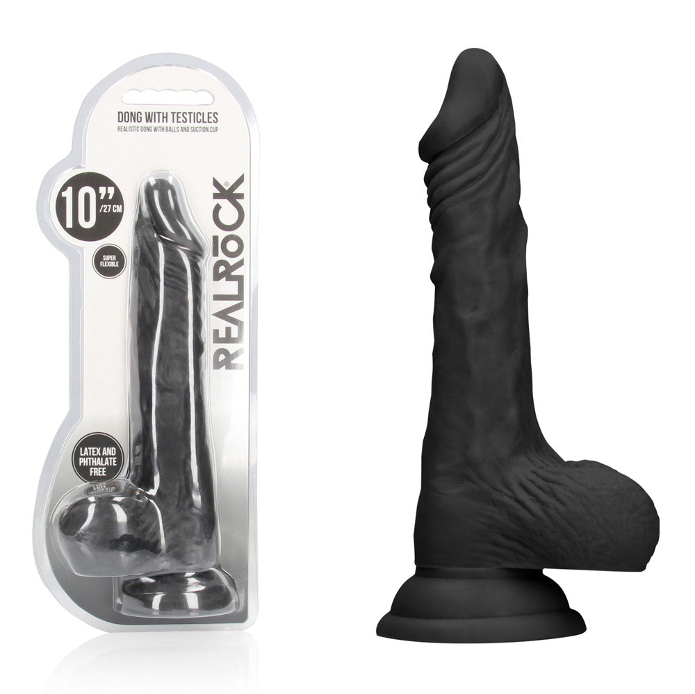 REALROCK 10 Inch Realistic Dong with Balls – Lifelike Dildo Black > Dildos > Large Dildos Main image