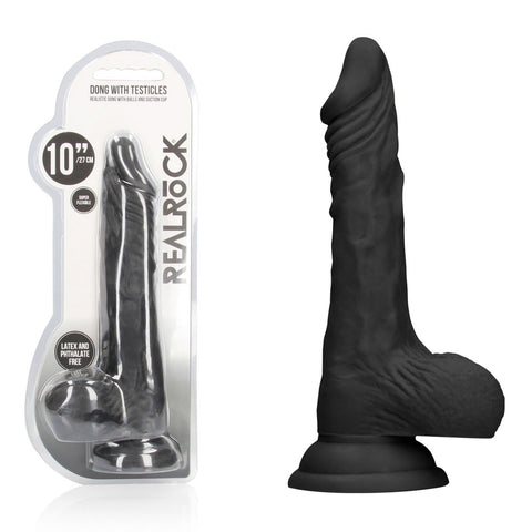 REALROCK 10 Inch Realistic Dong with Balls – Lifelike Dildo Black > Dildos > Large Dildos