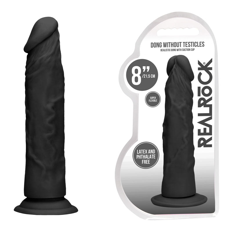 RealRock 8 Inch Realistic Phthalate-Free Skin TPE Dildo 18.9 cm Insertable Length Black > Dildos > Realistic Dildos