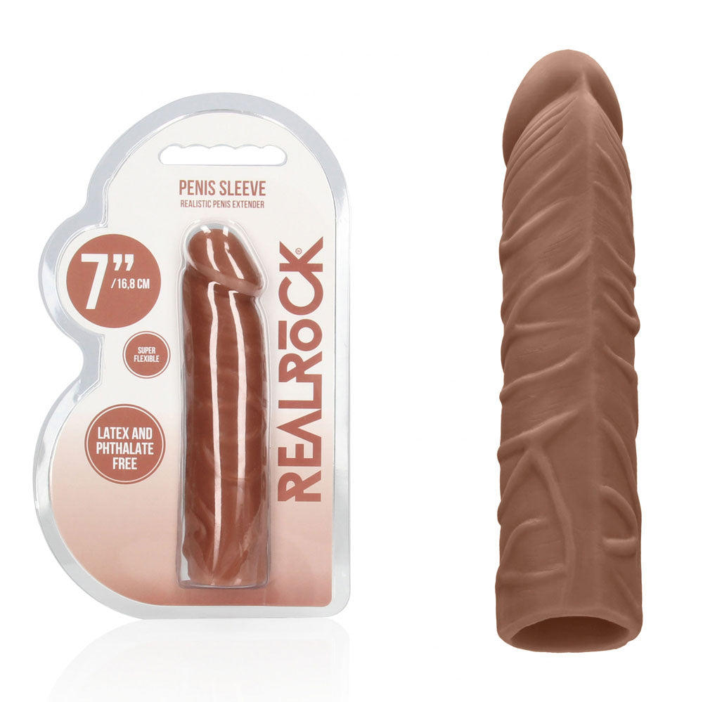 RealRock 7 Inch Penis Extender Sleeve – Body-Safe Penis Extension Tan > Sex Toys For Men > Penis Sleeves
