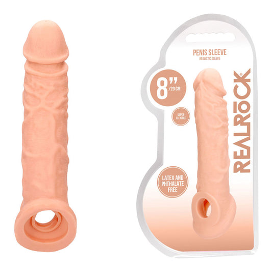 REALROCK 8'' Realistic Penis Extender with Rings - 20.3 cm Penis Extension Sleeve Flesh SLEEVES