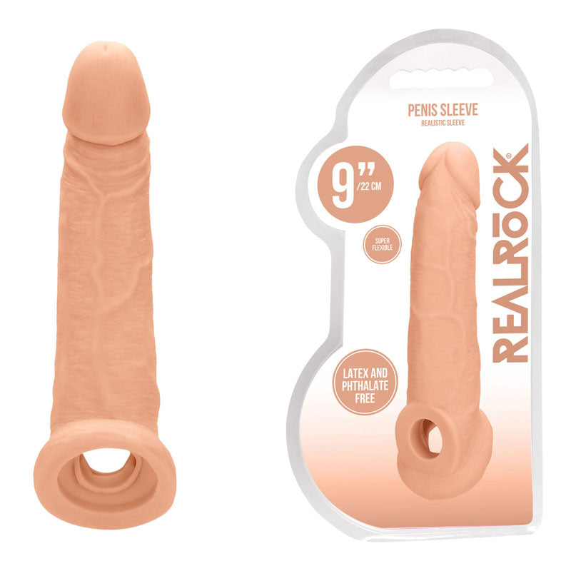 REALROCK Realistic Penis Extender with Rings 22.9 cm Sleeve Penis Sleeve 9 Inches Flesh Pink > Sex Toys For Men > Penis Sleeves