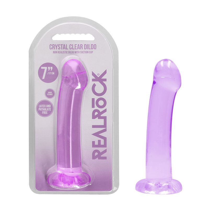 REALROCK Crystal Clear Dildo With Suction Cup – 17 cm Non-Realistic Dildo Purple > Dildos > Neutral Dildos