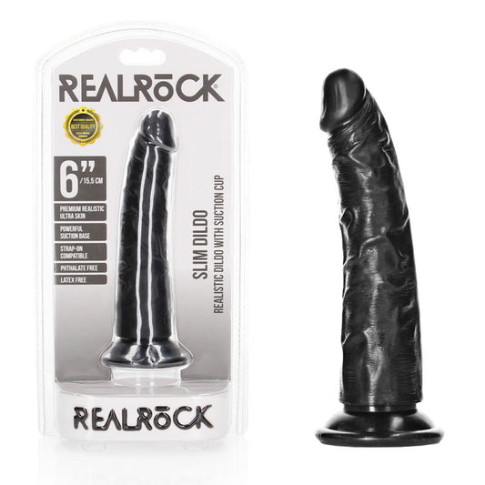 REALROCK Realistic Slim Dildo without Balls 15.5 cm (6 Inch) Dong Black DONGS