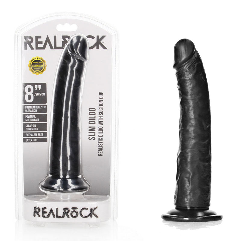 Realrock Realistic Slim Dildo with Suction Cup 20.5 Centimeter 8 Inch Dong Black DONGS