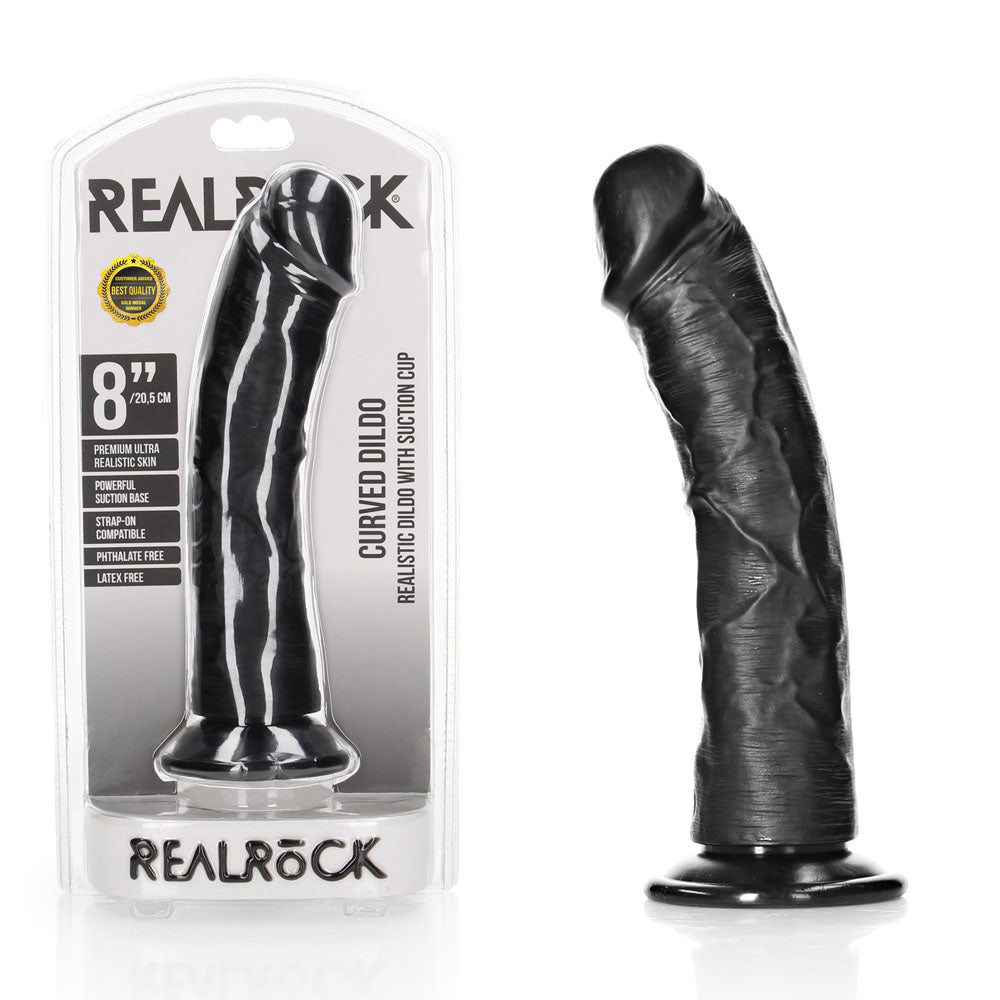 RealRock Realistic Curved Dildo with Suction Cup – 20 cm Dildo Black > Dildos > Realistic Dildos