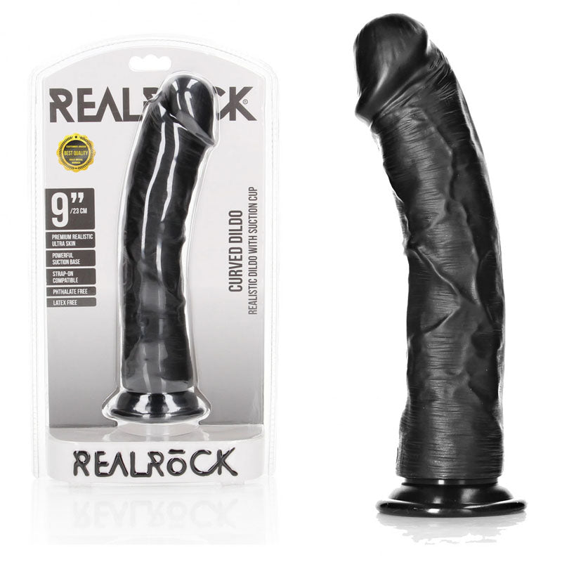 RealRock Realistic Curved Dildo with Suction Cup – 23 cm Dildo Black > Dildos > Realistic Dildos