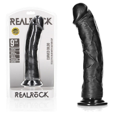 RealRock Realistic Curved Dildo with Suction Cup – 23 cm Dildo Black > Dildos > Realistic Dildos