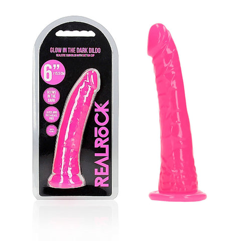 REALROCK 15.5 cm Slim Glow in the Dark Neon - (6'') Dong Pink > Realistic Dildos and Vibes > Slim Dildos
