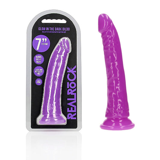 REALROCK 18 cm Slim Glow in the Dark Neon Dong - 7 Inch Pleasure Purple DONGS