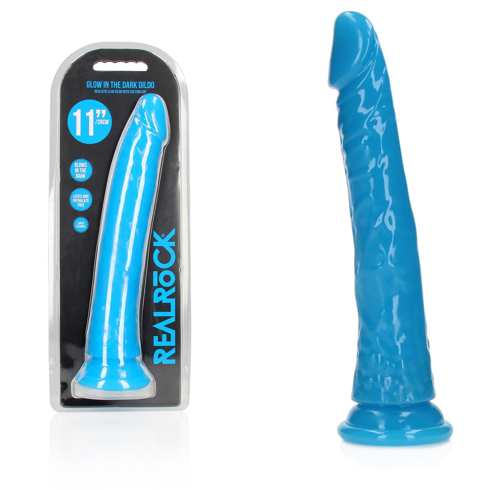 RealRock Slim Glow in the Dark Neon – 29 cm Glow in Dark Dildo Blue > Dildos > Large Dildos Main image