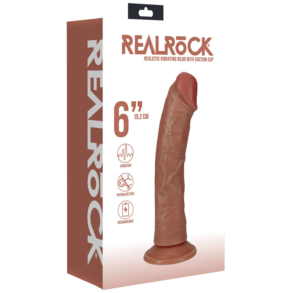 REALROCK 15cm Vibrating Cock Tan 15.2cm USB Rechargeable Dong DONGS