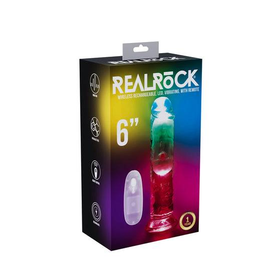 REALROCK 6 Inch Clear Wireless Rechargeable LED Vibrating Dong