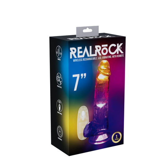 Realrock 7 Inch Clear LED Vibrating Dong with Remote
