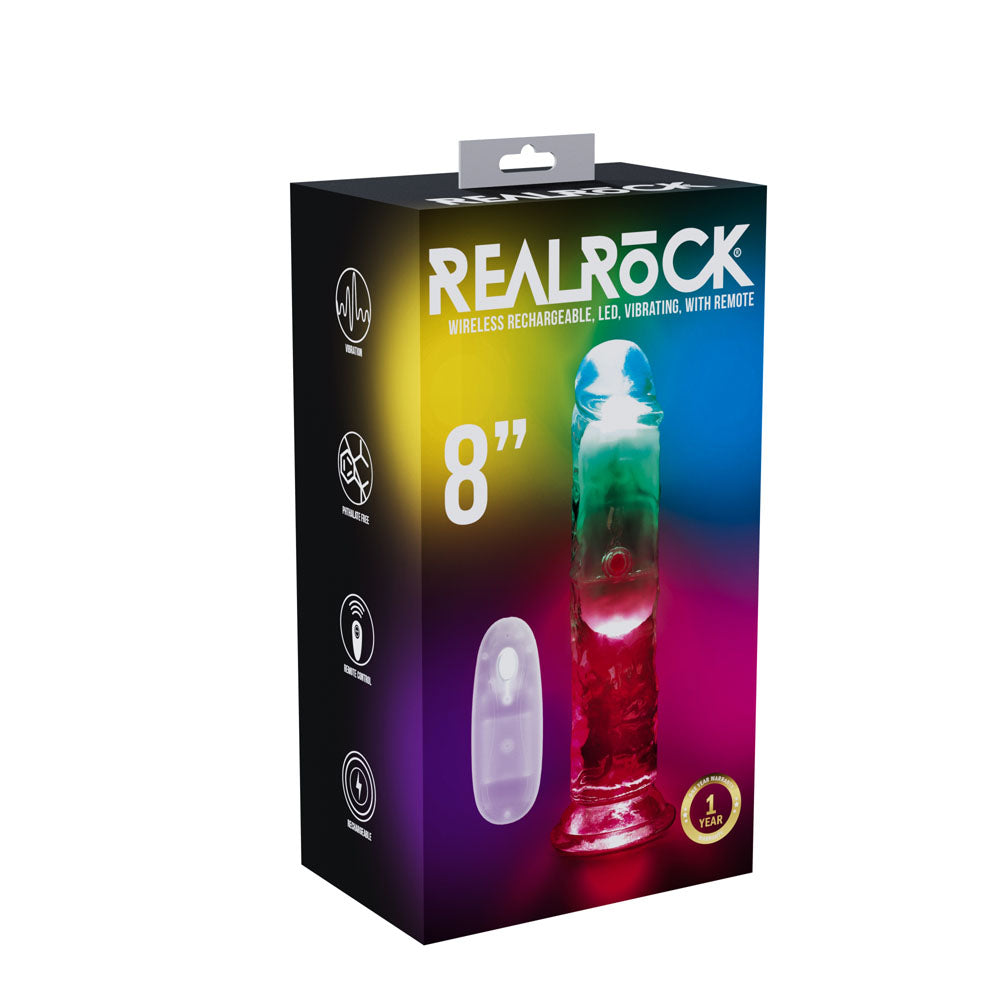 REALROCK 8 Inch No Balls Wireless LED Vibrating Dong Clear Vibrating Dong with Remote Coloured > Vibrators > Realistic Vibrators