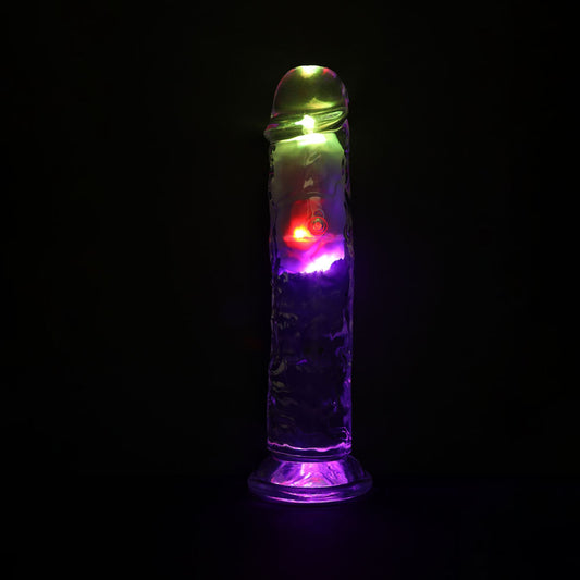 REALROCK 8 Inch No Balls Wireless Rechargeable LED Vibrating Dong Clear USB Rechargeable Vibrating Dong with Remote