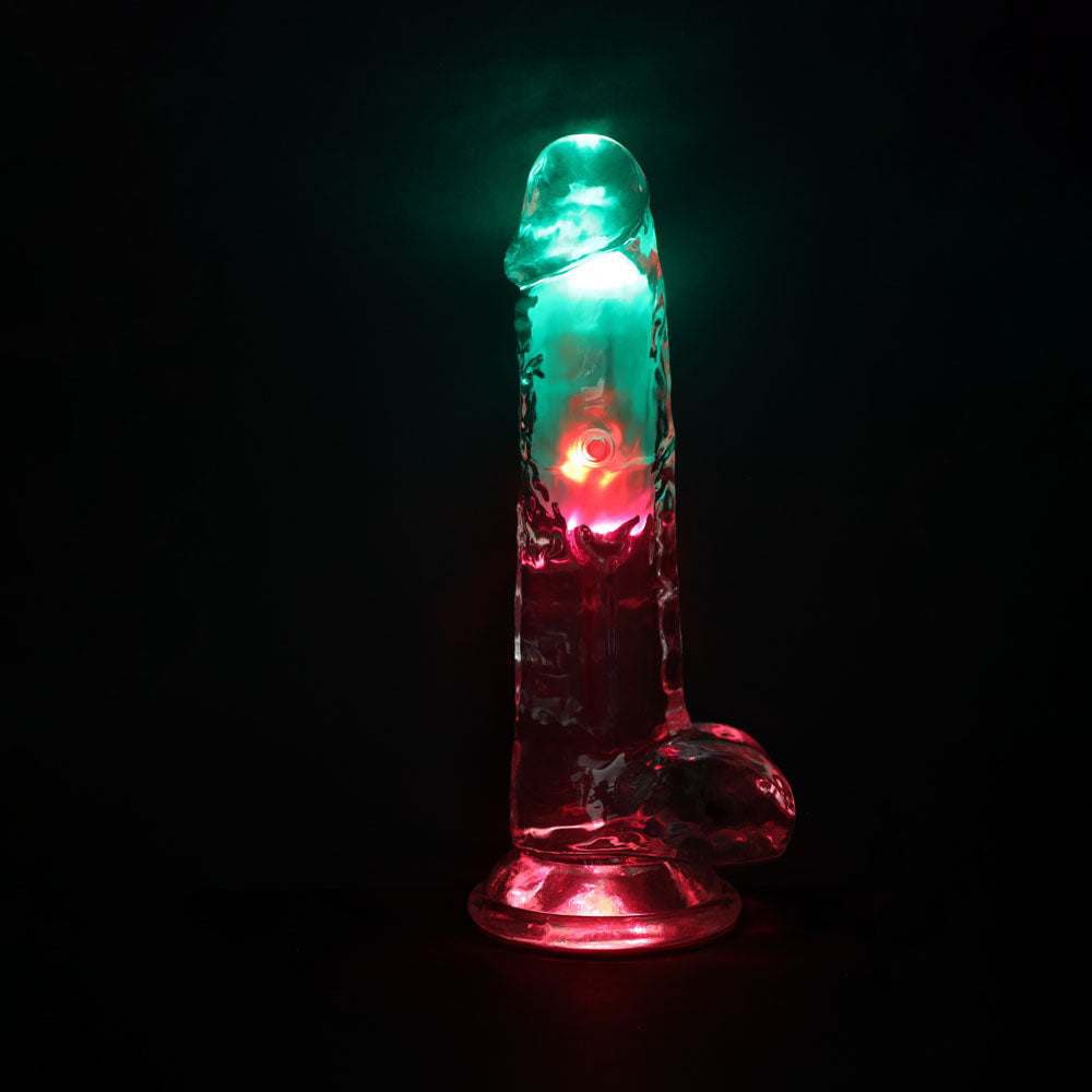 REALROCK 8 Inch Wireless Rechargeable LED Vibrating Dong Clear 22.5 cm Remote DONGS