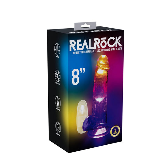 REALROCK 8 Inch Wireless Rechargeable LED Vibrating Dong Clear 22.5 cm Remote
