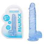RealRock Crystal Clear (Clear) – 5 Inch Suction Cup Dildo With Balls Blue > Dildos > Slim Dildos