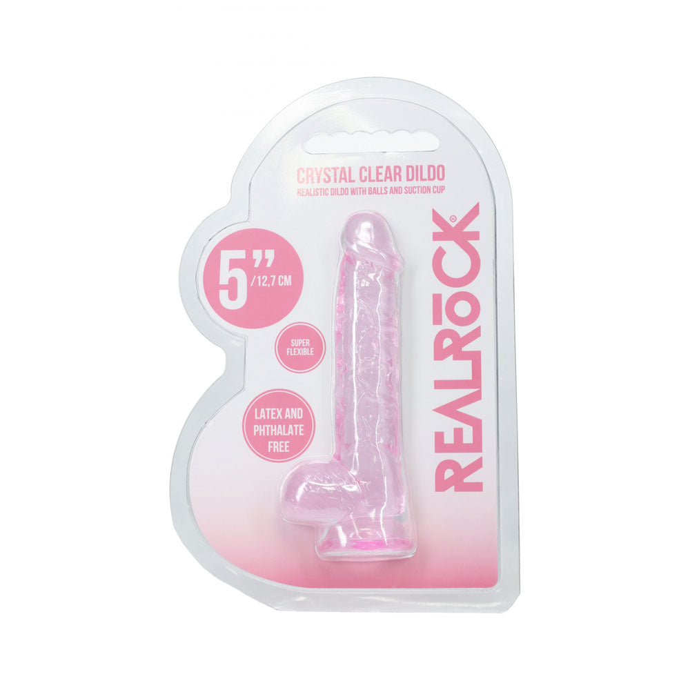 Realrock Crystal Clear (Clear) – 5 Inch Suction Cup Dildo with Balls > Dildos > Slim Dildos