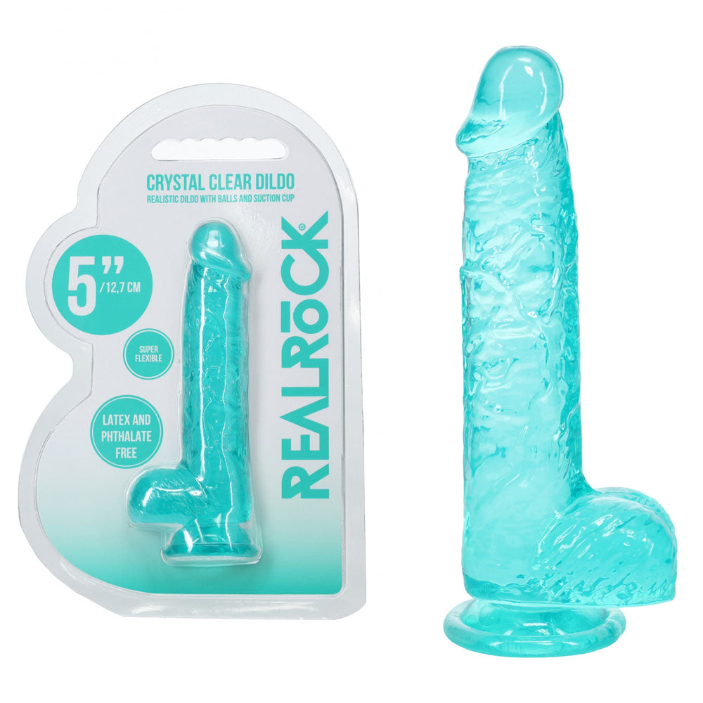 REALROCK Crystal Clear (Turquoise) – 5 Inch Suction Cup Dildo with Balls Turquoise > Dildos > Slim Dildos Main image