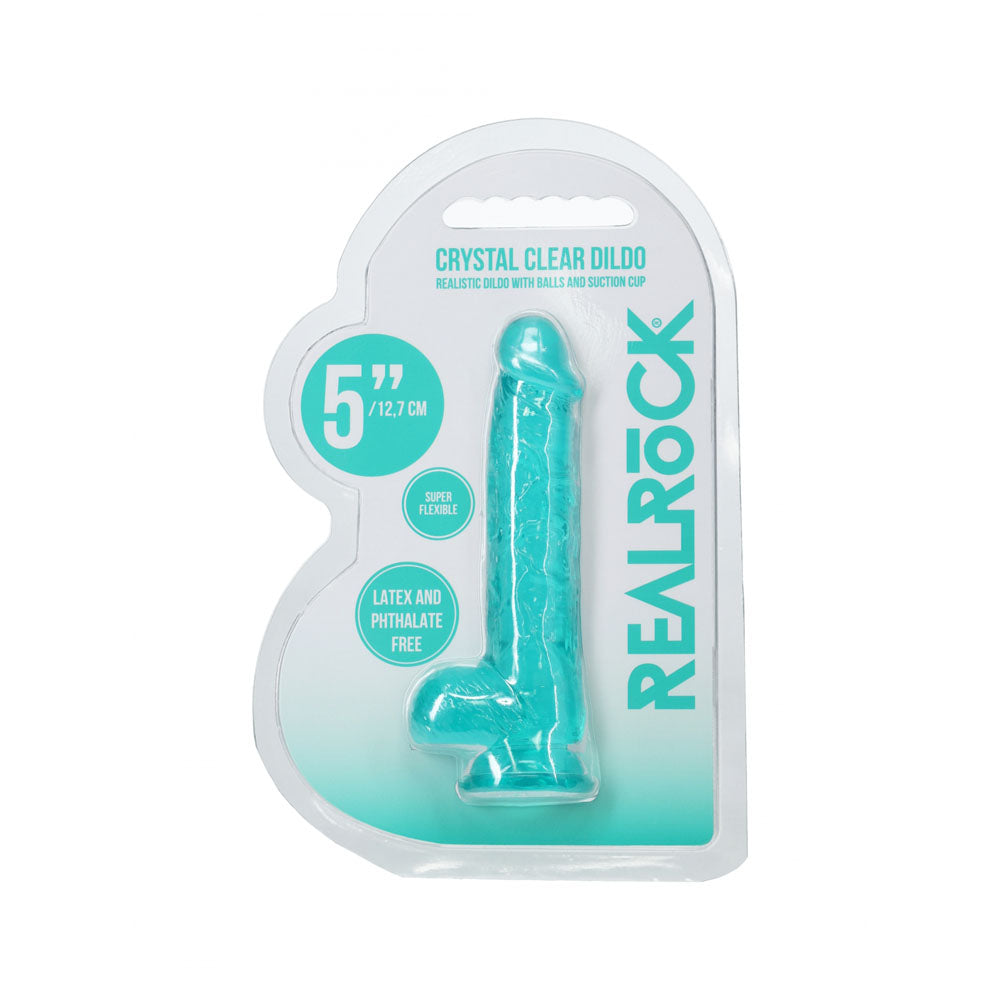 REALROCK Crystal Clear (Turquoise) – 5 Inch Suction Cup Dildo with Balls > Dildos > Slim Dildos