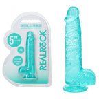 REALROCK Crystal Clear 5 Inch Suction Cup Dildo with Balls Turquoise > Dildos > Slim Dildos