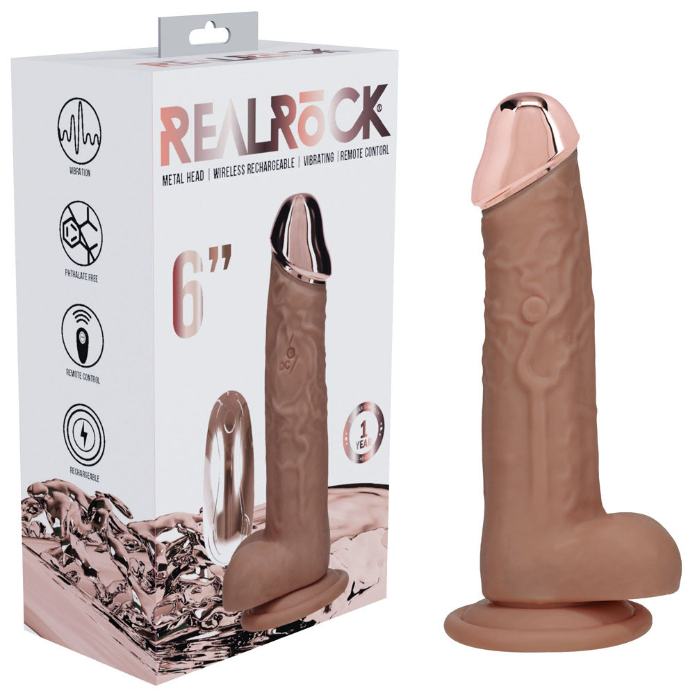 RealRock Metal Head 6 Inch USB Rechargeable Vibrating Dildo with Remote Tan > Dildos > Realistic Dildos Main image