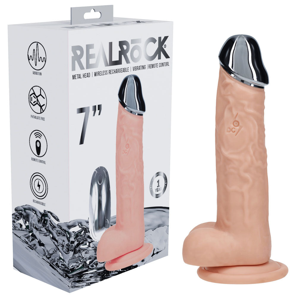 RealRock Metal Head 7 Inch – USB Rechargeable Vibrating Dildo with Remote Flesh > Dildos > Realistic Dildos